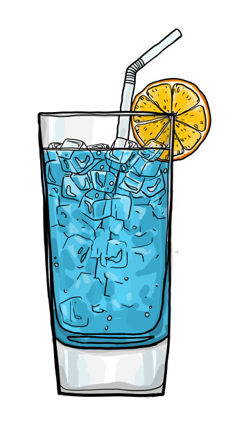 蓝礁湖咖啡鸡尾酒手绘可爱的艺术绘画插图图片下载