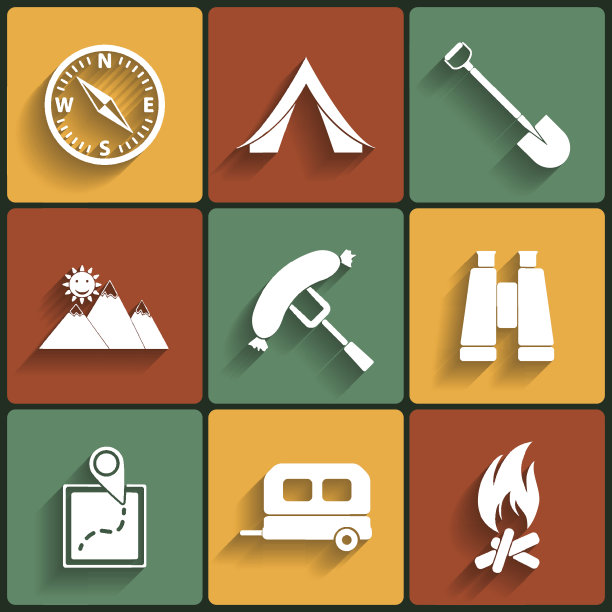露营平面矢量图标集图片下载