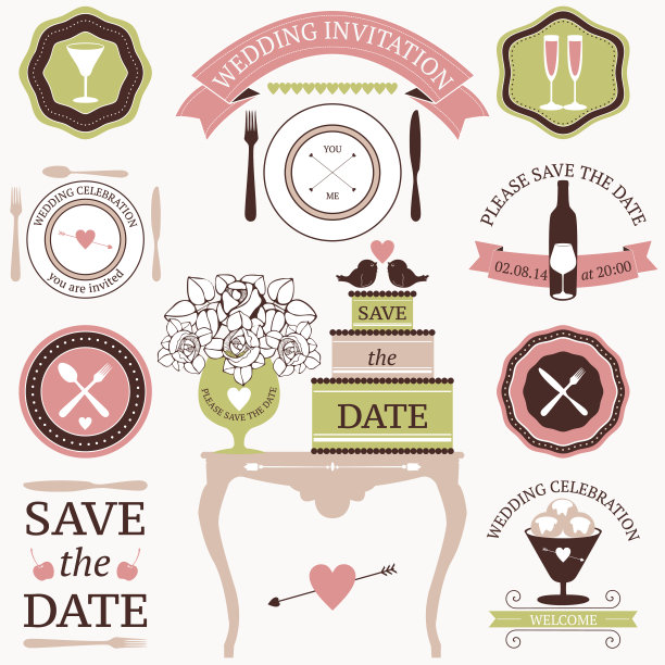 装饰婚宴请柬的设计元素图片下载