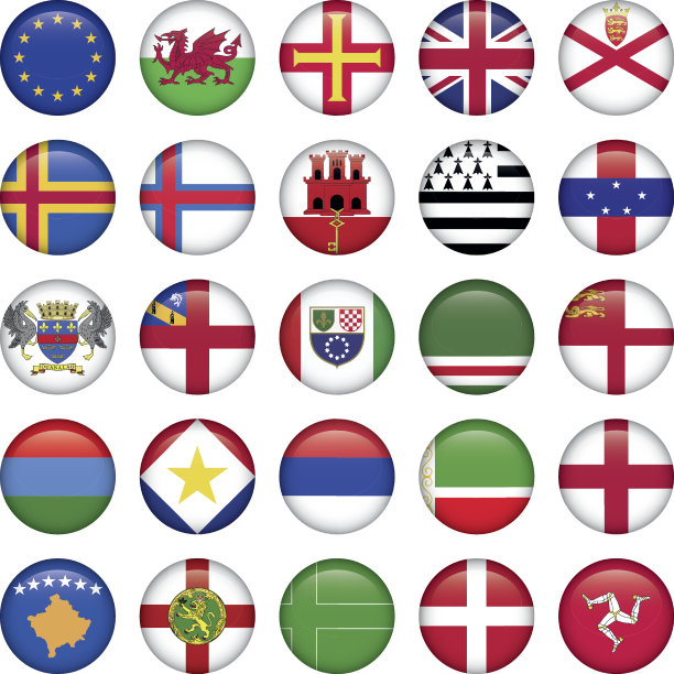 一套欧洲圆形旗帜图标图片下载