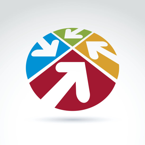 带有四个箭头的矢量抽象圆形3D图标，抽象符号，图片下载