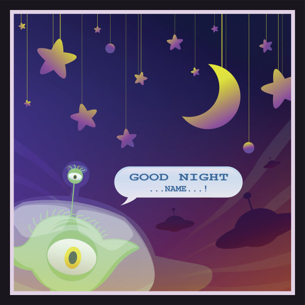 晚安卡与UFO和夜空主题图片下载