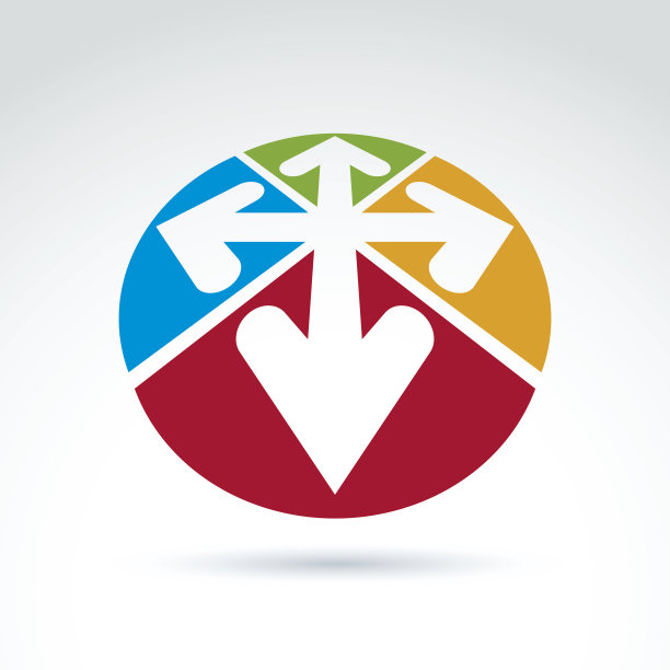 带有四个箭头的矢量抽象圆形3D图标，抽象符号，图片下载