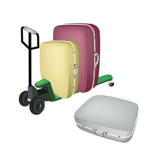 装载旅行箱的绿色托盘卡车图片下载