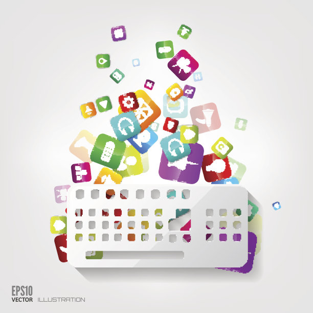 键盘图标。应用程序按钮。社交媒体。云计算。图片下载