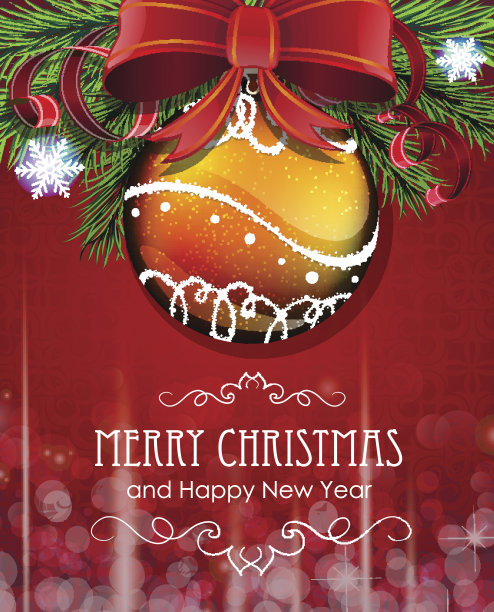 装饰着蝴蝶结和小装饰品的圣诞树树枝图片下载