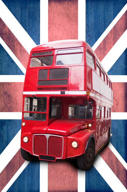 伦敦人复古红色双层巴士联合杰克背景图片下载