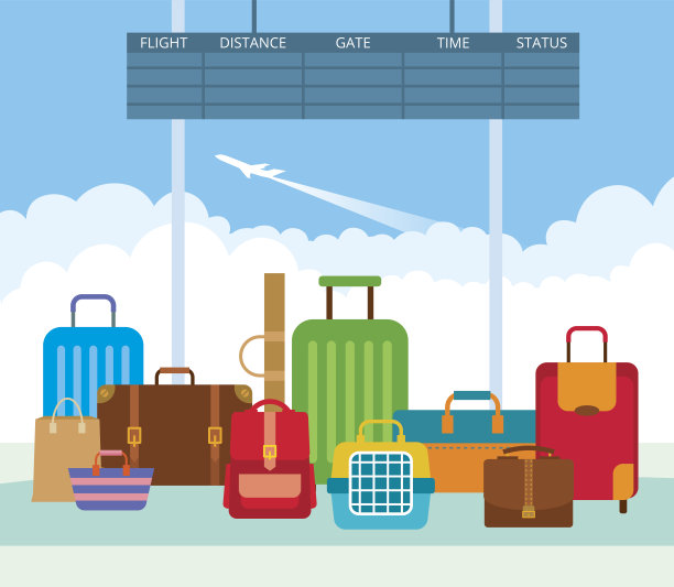 矢量插图的一个不同的行李在机场。图片下载