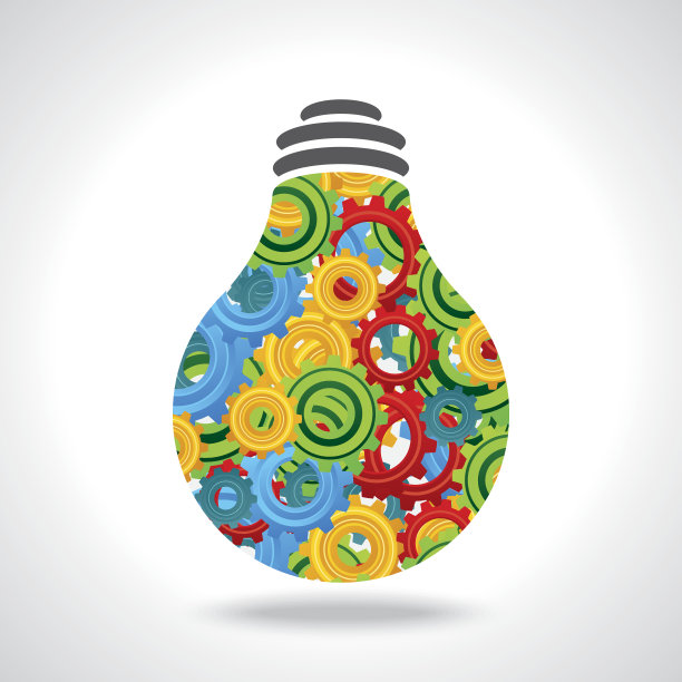 齿轮和灯泡的彩色背景图片下载