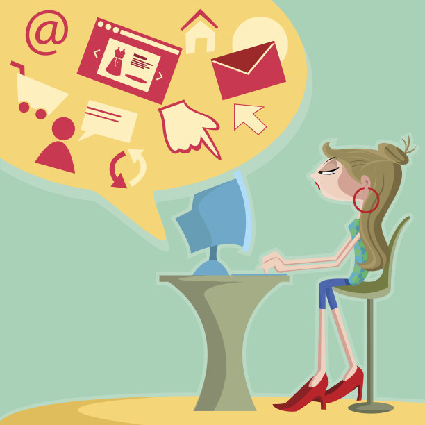 女孩在电脑上上网图片下载