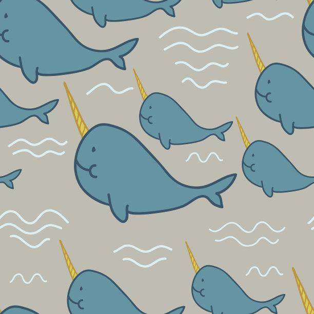 快乐独角鲸家族无缝矢量模式图片下载