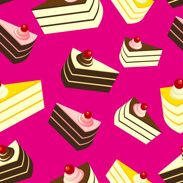美味的蛋糕在粉红色的背景，无缝模式。图片下载