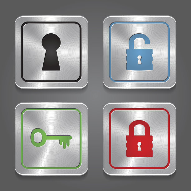 设置应用程序图标，金属锁按钮收集。图片下载