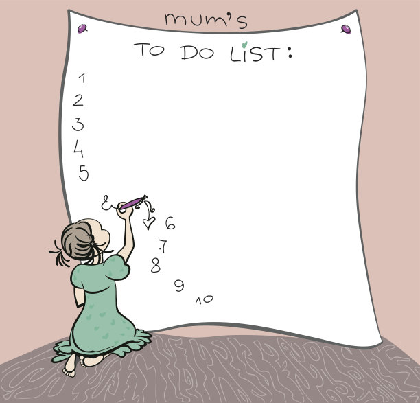 蹒跚学步的孩子创建妈妈的待办事项清单图片下载