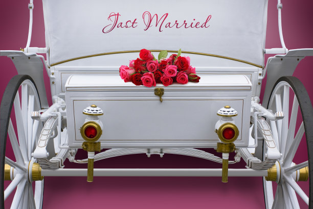 情侣专用的白色婚礼马车图片下载