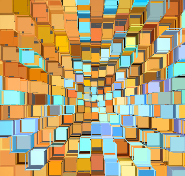 蓝色橙色的3d抽象碎片图案图片下载