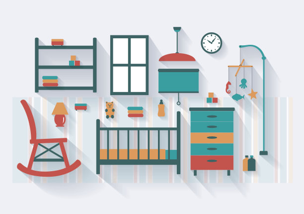 婴儿室或婴儿房与婴儿床家具和长阴影图片下载