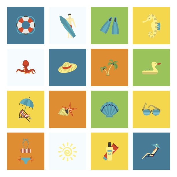 夏季和海滩简单的平面图标图片下载