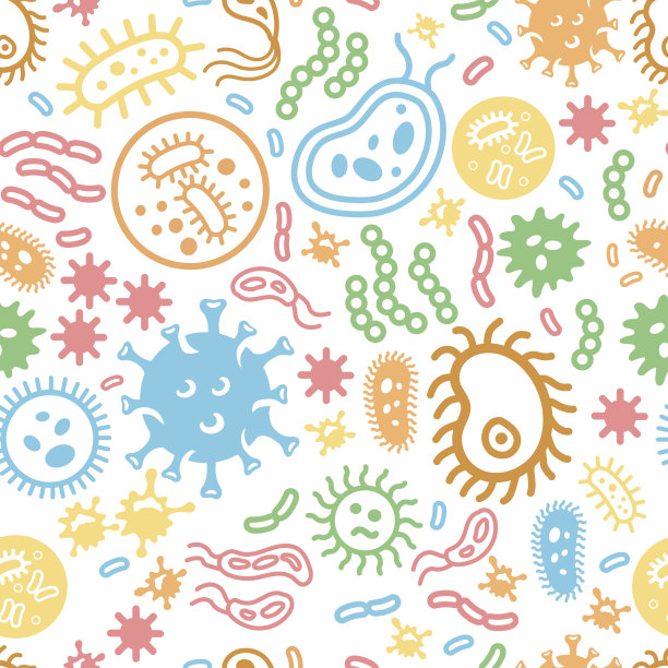 细菌、病毒和细菌、微生物细胞无缝模式颜色载体素材图片