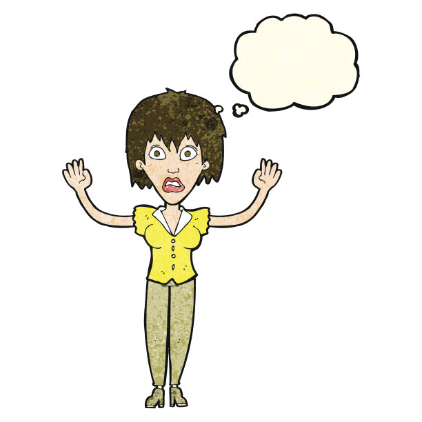 卡通女人因思想泡沫而紧张图片下载