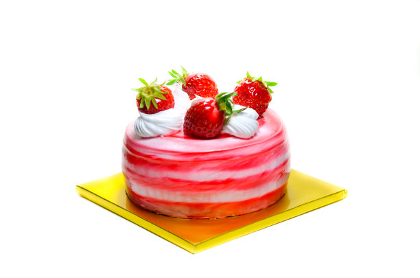 草莓蛋白蛋糕孤立在白色背景图片下载