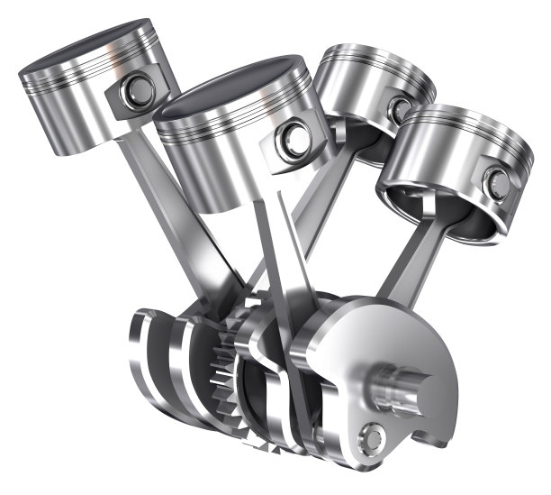 V4活塞和齿轮隔离白色图片下载