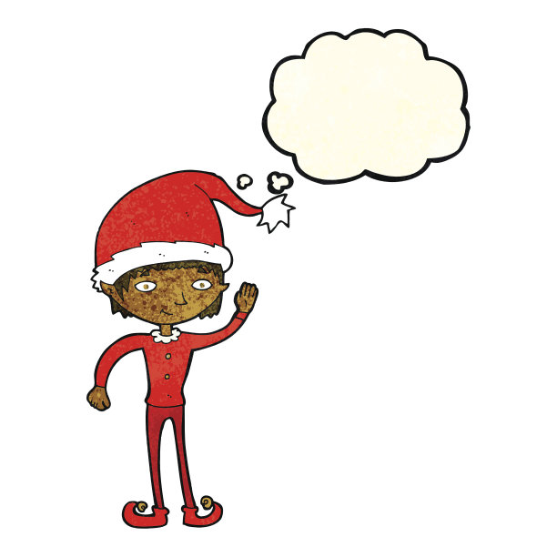 卡通圣诞小精灵挥舞着思想泡泡图片下载