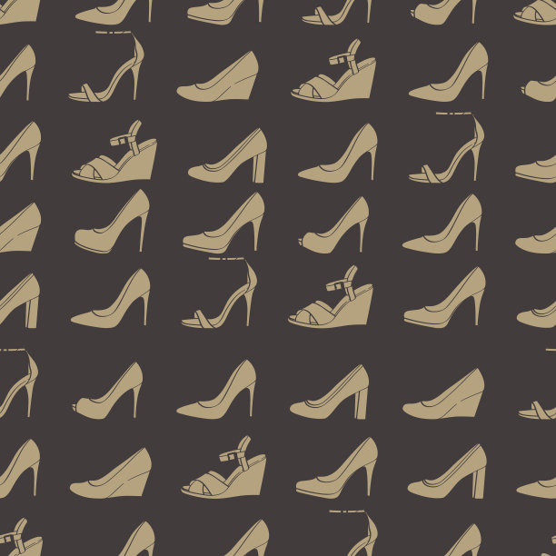 无缝女鞋深色花纹。棕色和米色。图片下载
