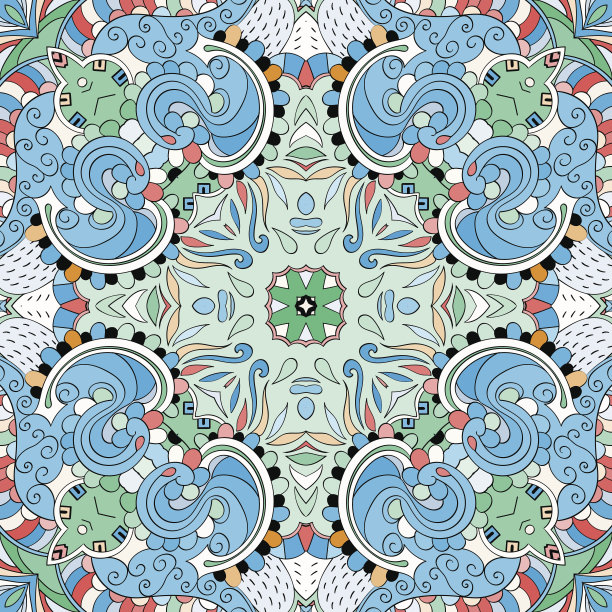 窗饰的点缀。民族曼海蒂曲线涂鸦设计。向量。图片下载