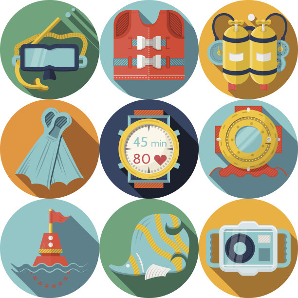 彩色的平面矢量图标潜水图片下载