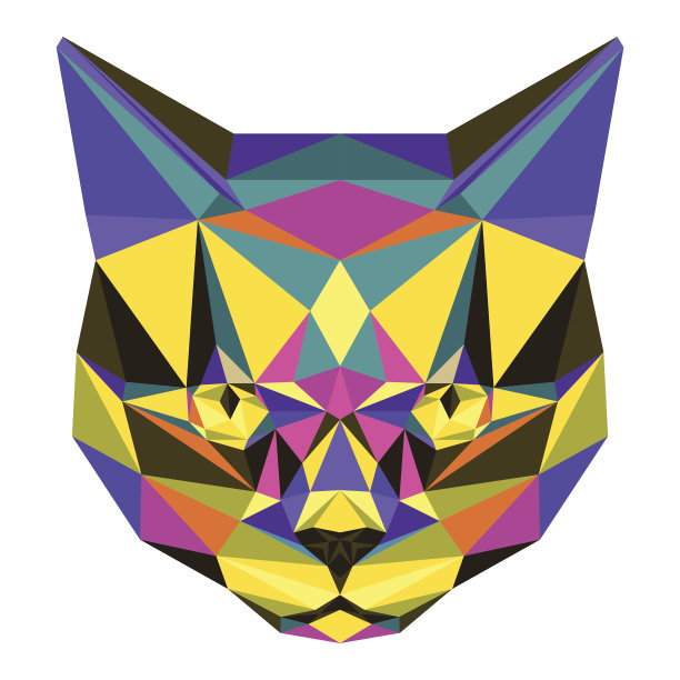 抽象明亮的杂色多边形三角形几何愤怒的猫图片下载