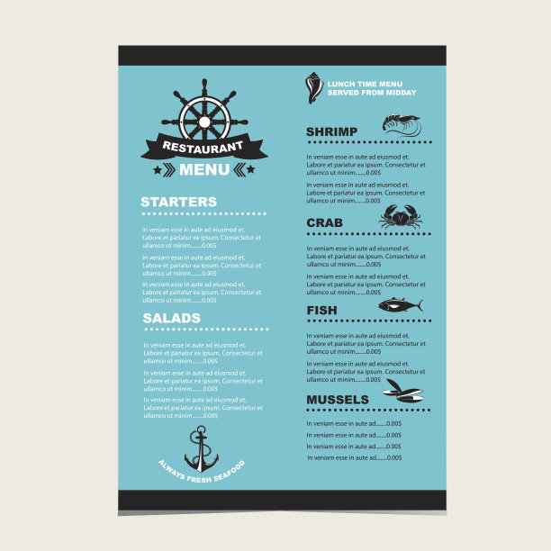 海鲜餐厅菜单烧烤。图片下载