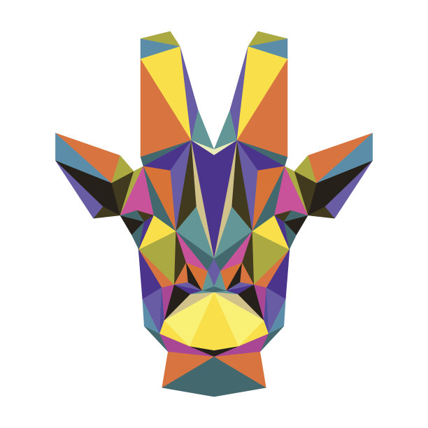 抽象明亮的颜色的多边形三角形几何长颈鹿孤立在白色图片下载