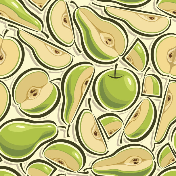 背景与绿色的苹果和梨的形象图片下载