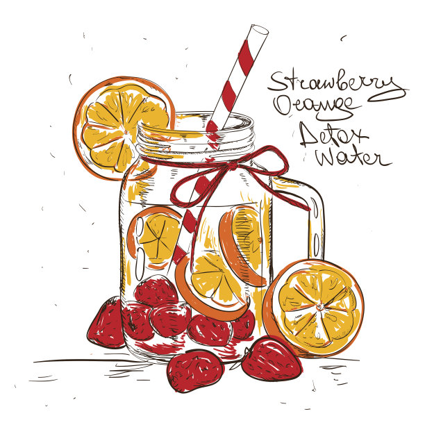 草莓橙排毒水素描图。图片下载