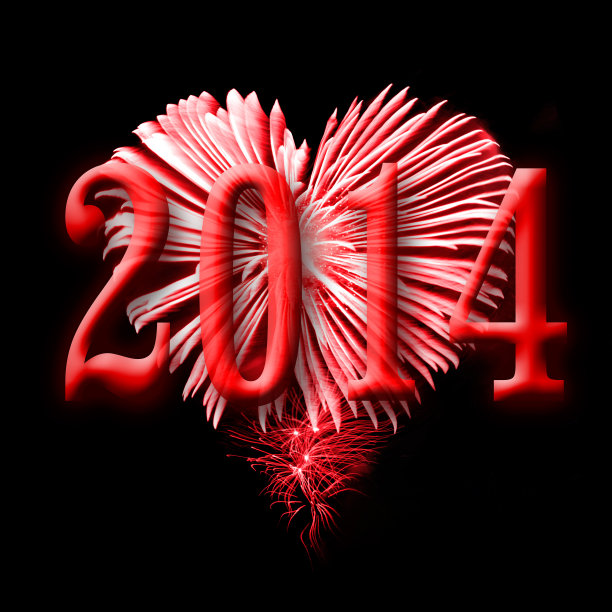 2014年，红心形烟花图片下载