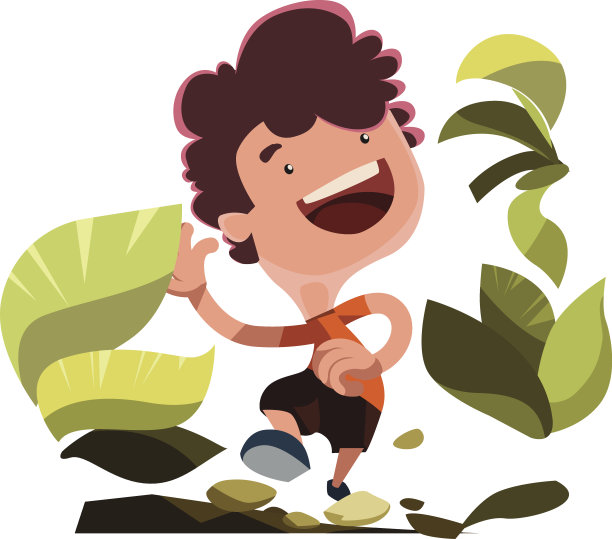 男孩在自然奔跑矢量插图卡通人物图片下载