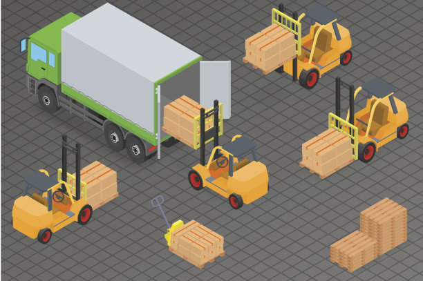 在仓库里装卸卡车。图片下载