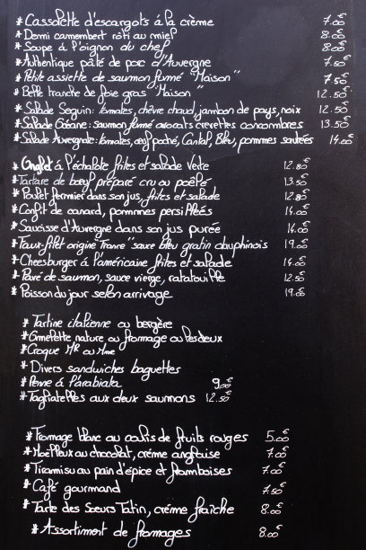 黑板上的法国餐厅菜单图片下载