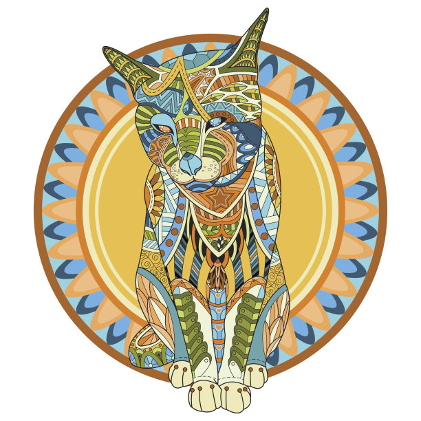 彩色猫矢量插图孤立在白色背景。图片下载