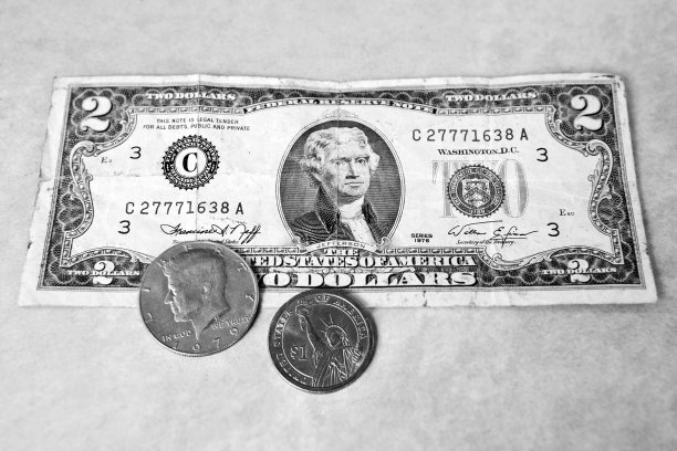 两美元，一美元硬币和50美分图片下载