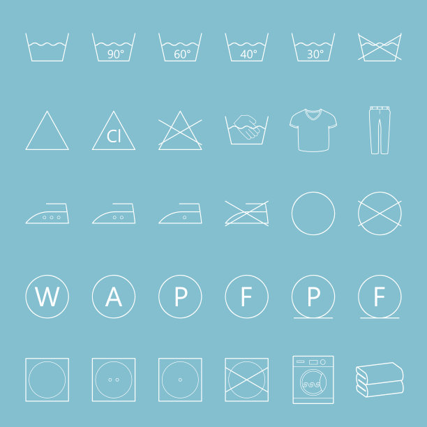 洗涤和熨烫衣服细线图标集图片下载