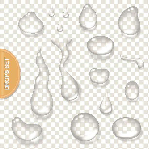 纯净水清澈水滴逼真孤立集。矢量图图片下载