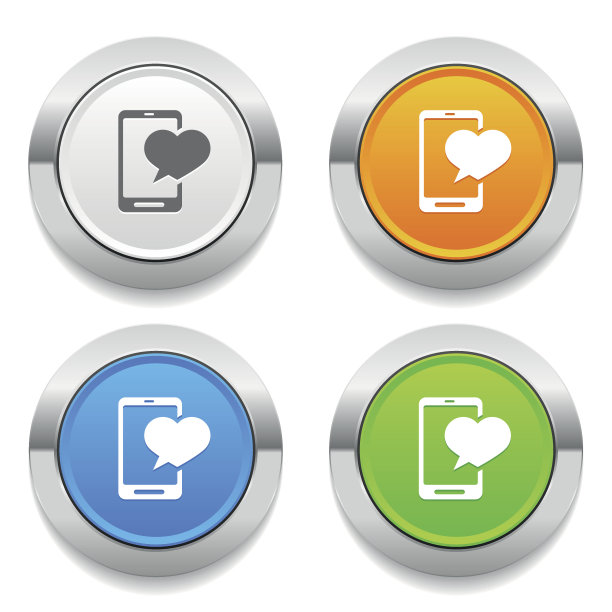 四色方形按钮与爱的信息图标和金属边框图片下载