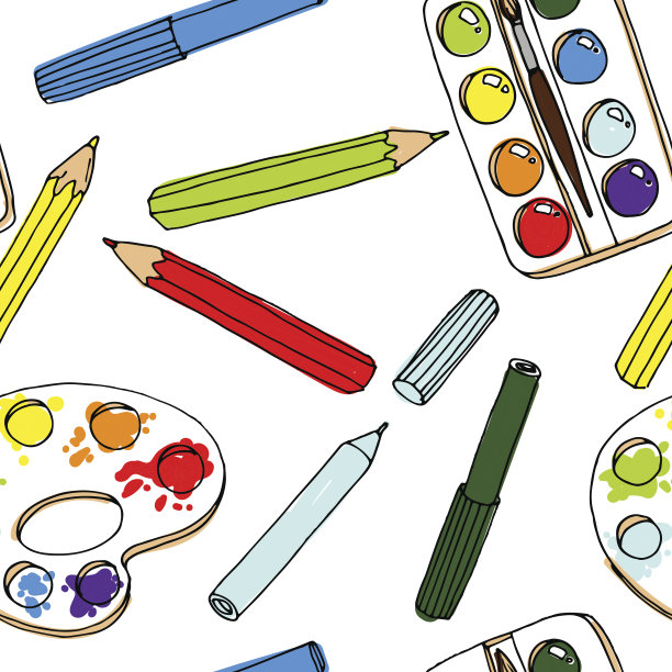 铅笔，颜料，画笔和调色板。回学校吧，伊拉斯图片下载