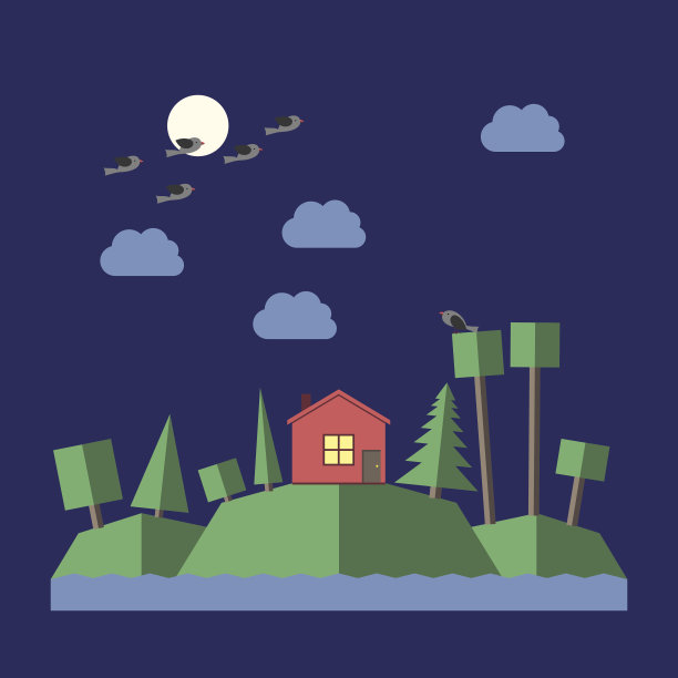 夜间景观平面风格图片下载