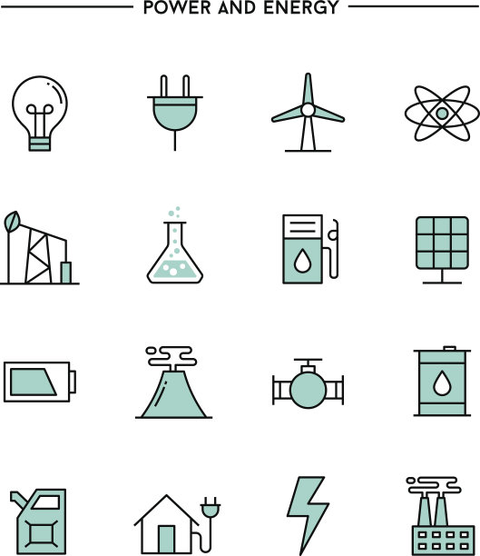 一套平面设计，细线电源和能源图标图片下载
