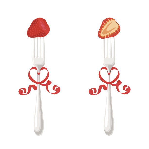 带草莓和丝带的叉子图片下载