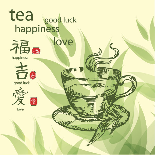 背景与一杯茶。手绘。图片下载