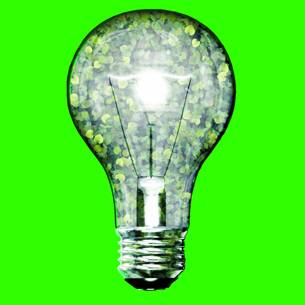 由绿色树叶制成的环保灯泡图片下载